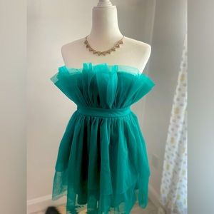 Thirty Thirty small green/blue tulle strapless mini dress brand new